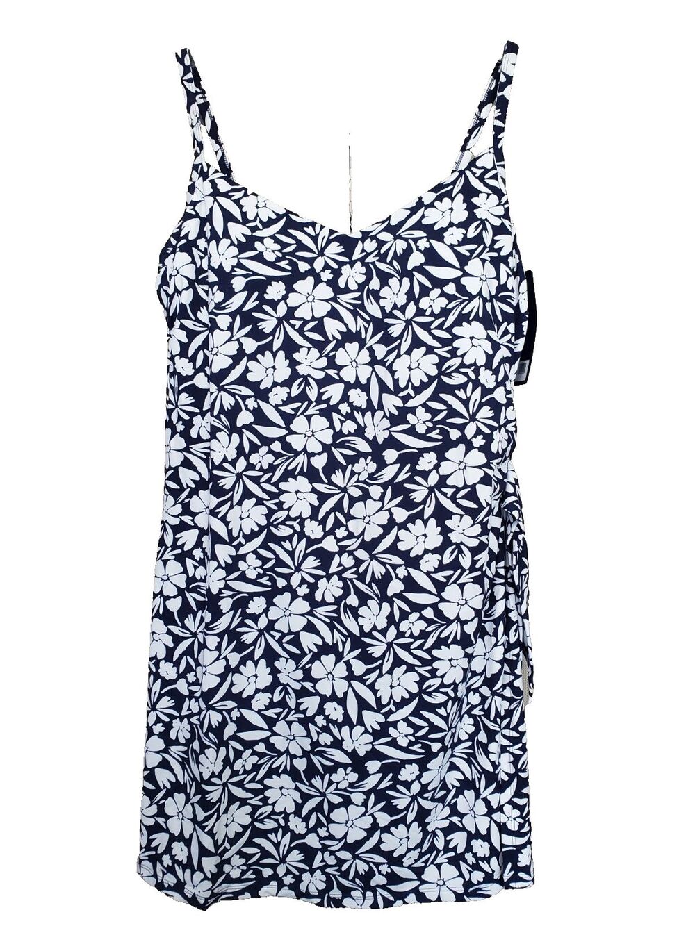 Lands' End Blue FLoral Print Side-Tie UPF 50+ Swim Dress Size XXL NWT